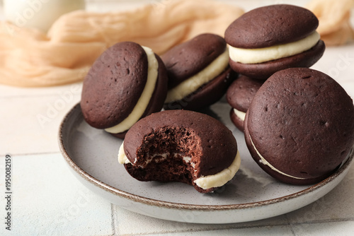 Plate with chocolate whoopi...