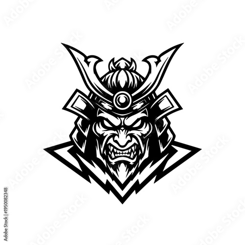 Dynamic black and white logo featuring a formidable warrior with an intense gaze
