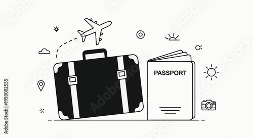 Travel Suitcase and Passport Illustration.