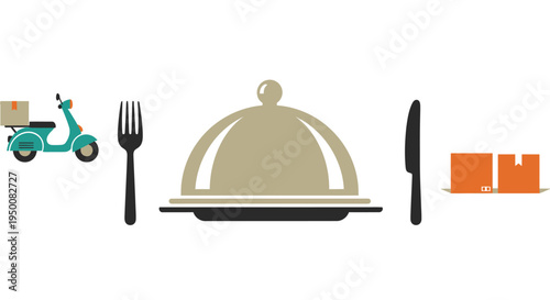 Food Delivery Service with Cloche and Utensils.