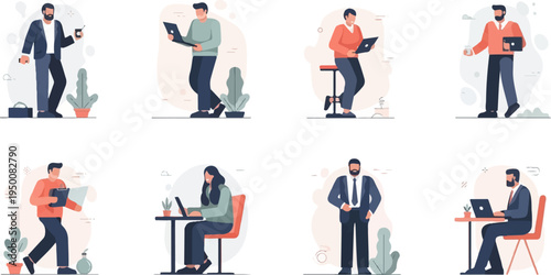 Diverse individuals engaged in various professional activities, some using technology (1)