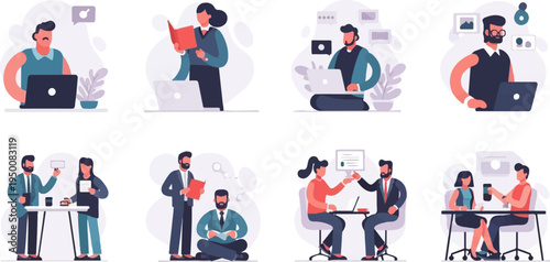 Diverse individuals engaged in various professional activities with technology (2)