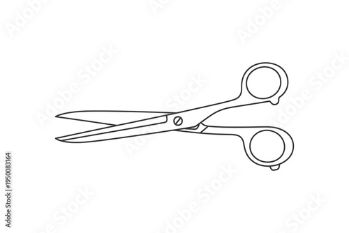A detailed illustration of a pair of scissors with round handles and sharp blades, isolated on a white background, for cutting various materials.