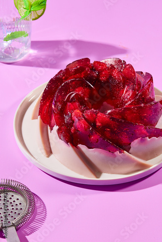 Jelly cake on a pink background