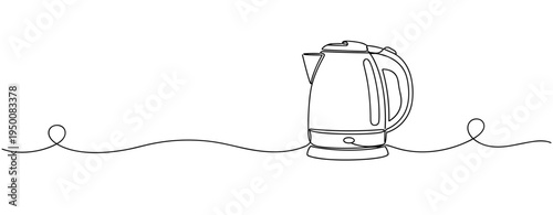 Electric kettle standing in minimalist continuous line illustration on white. no editable strokes