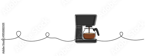 Drip coffee maker brewing pot on wavy line background. no editable strokes
