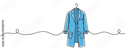 Blue coat hanging on hanger against white background. no editable strokes