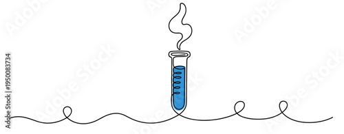 Test tube emitting vapor standing on continuous line. no editable strokes
