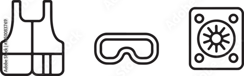 Work safety vest, eye protection goggles and industrial fan icon