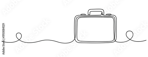 Suitcase resting on continuous line over white background. no editable strokes