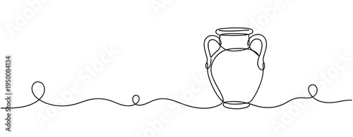 Ancient vase displayed resting on continuous line background. no editable strokes