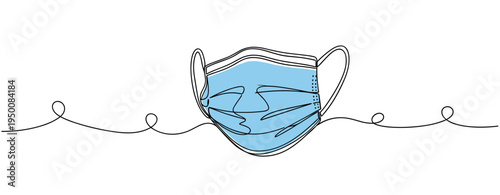 Surgical face mask centered on continuous line on white background. no editable strokes