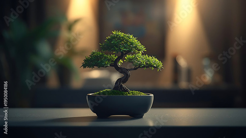 Wallpaper Mural Serene bonsai tree on modern table in peaceful indoor setting Torontodigital.ca