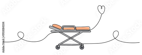 Medical stretcher resting with heart balloon on white background. no editable strokes