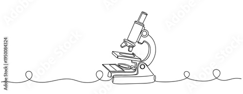 Microscope positioned on continuous decorative line surface. no editable strokes
