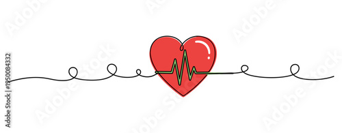 Heart with heartbeat line centered on continuous line background. no editable strokes