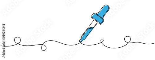 Liquid dropper dispensing blue liquid on white background. no editable strokes