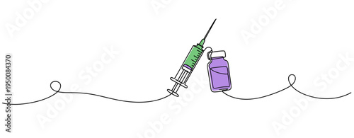Syringe and vial positioned together on simple background. no editable strokes