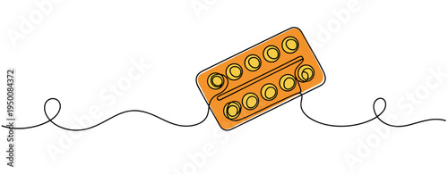 Blister pack of pills in continuous line illustration. no editable strokes