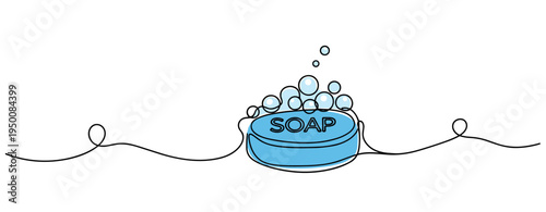 Soap bar generating bubbles on white personal hygiene setting. no editable strokes