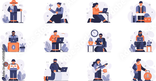 Diverse individuals engaged in various modern activities, work, and hobbies