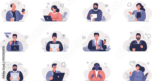 Diverse individuals working with technology and devices