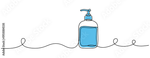 Liquid soap dispenser standing on continuous line background. no editable strokes