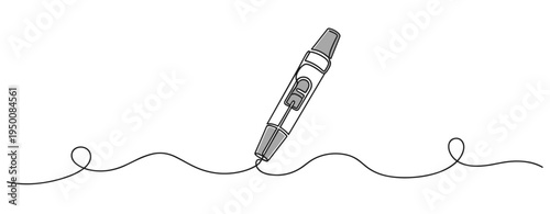 Medical pen angled on continuous line white background. no editable strokes