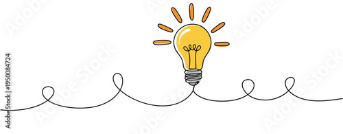 Light bulb glowing over continuous line background illustration. no editable strokes