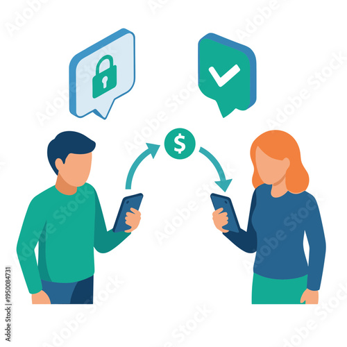 People exchanging money via secure mobile transactions online