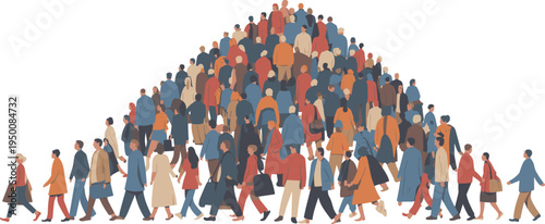 Crowd of diverse people forming upward arrow, business growth progress teamwork success concept flat vector illustration