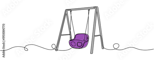 Child swing seat hanging from frame in line drawing. no editable strokes