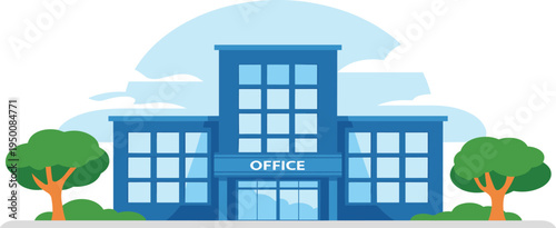 Modern office building exterior concept, corporate business workplace company headquarters architecture flat illustration vector