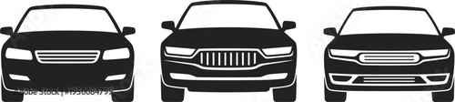Front view car silhouette vector set, sedan and luxury transport vehicle collection for automotive design element