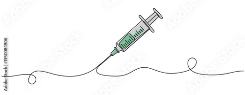 Syringe filled with liquid angled on white background. no editable strokes