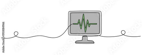 Computer monitor displaying heartbeat waveform on continuous line. no editable strokes