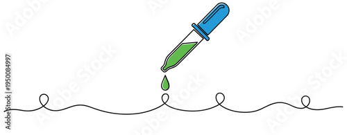 Dropper pipette releasing green drop on white background. no editable strokes