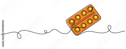 Blister pack displaying pills on white minimal continuous background. no editable strokes