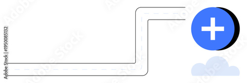 Healthcare concept. Minimal design features a road leading to a blue cross sign healthcare pathways. Healthcare progress and direction for innovation. For medicine, technology, navigation