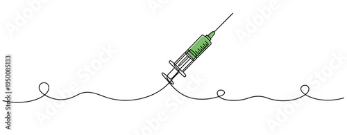 Syringe angled above line on white background. no editable strokes