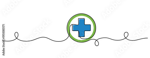 Medical cross symbol presented within circle on white background. no editable strokes