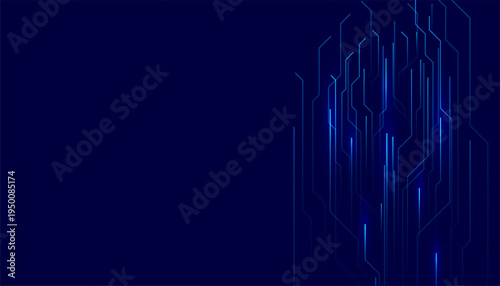 Abstract Dark Blue Technology Circuit Board Background with Glowing Digital Lines,
Futuristic techno circuit line wire wallpaper with text space