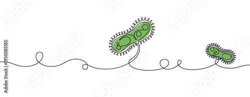 Bacterial cells moving along line in white background. no editable strokes