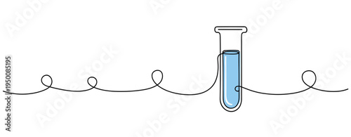 Test tube containing blue liquid on continuous line background. no editable strokes