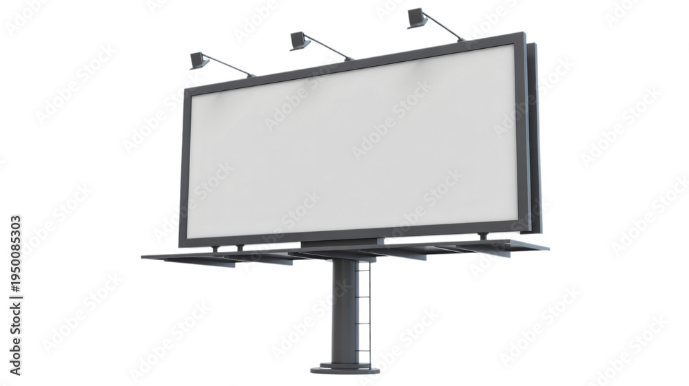 Obraz premium Blank billboard with spotlights on a pole, isolated on white