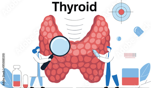 Thyroid gland medical concept, doctors examining endocrine system anatomy diagnosis treatment healthcare illustration