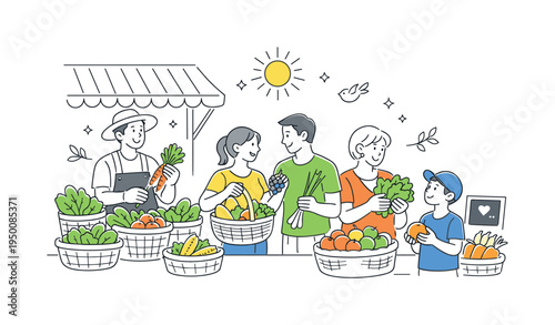 A local farmers market scene where growers present colorful fruits and vegetables while people choose fresh ingredients for everyday cooking, illustrated through a visual metaphor