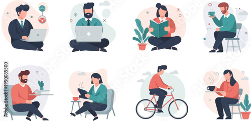 Diverse individuals engaged in various leisure and work activities (4)