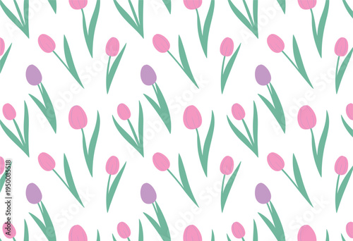 Seamless pink tulip flower pattern vector illustration, spring floral background for textile and wallpaper design