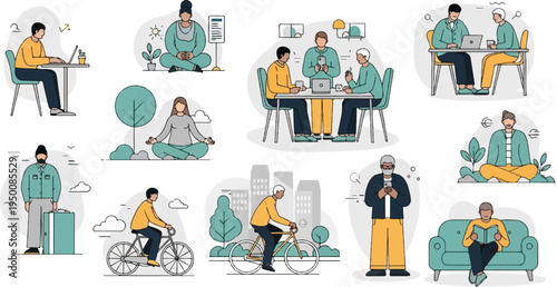 Diverse individuals engaged in various lifestyle activities